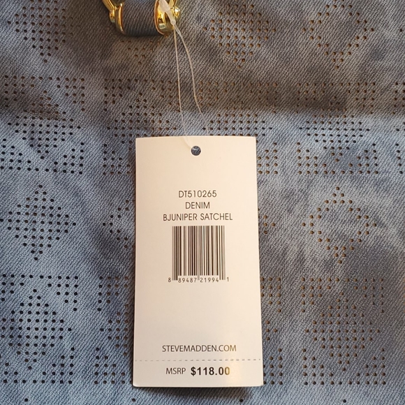 ♥️ NEW ♥️ STEVE MADDEN STUDDED DENIM SATCHEL ♥️ - Picture 4 of 8